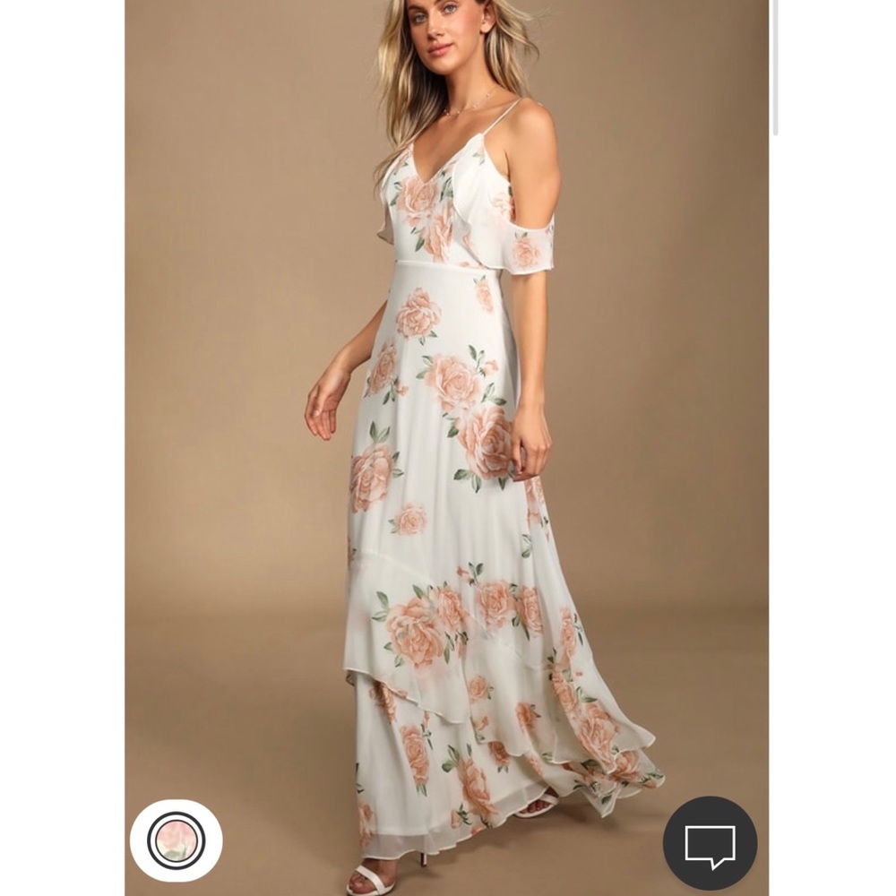 Lulu’s Take You There Ivory Floral Print Maxi Dress